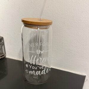 Glass Tumbler with Bamboo Lid and Straw